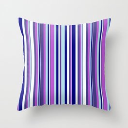 [ Thumbnail: Colorful Blue, Powder Blue, Orchid, Dark Slate Blue & Mint Cream Colored Lined/Striped Pattern Throw Pillow ]