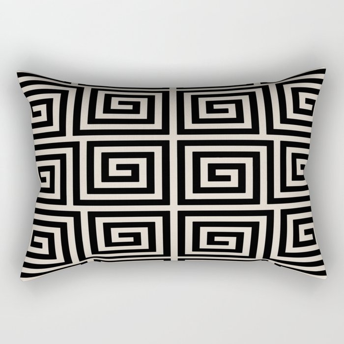 Greek Key Pattern 123 Black and Linen White Rectangular Pillow