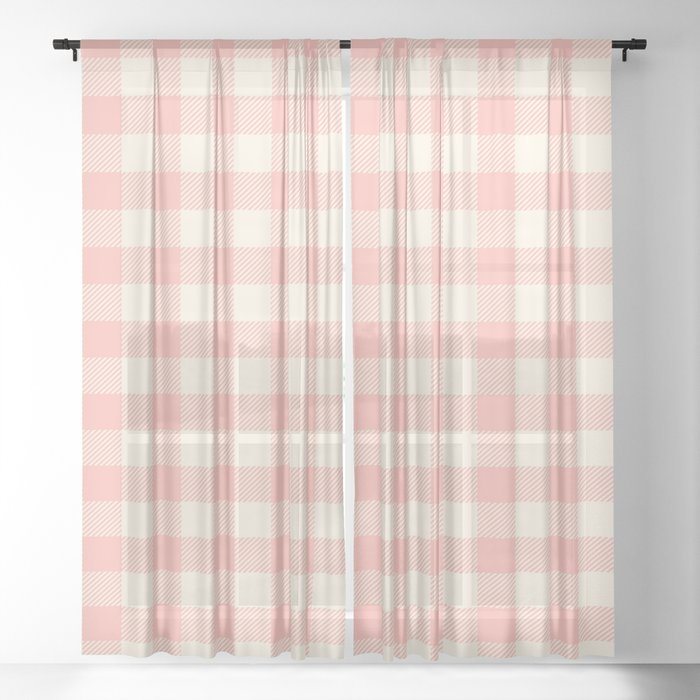 PASTEL GINGHAM 02, blush pink squares Sheer Curtain