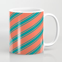 [ Thumbnail: Red & Dark Cyan Colored Lined Pattern Coffee Mug ]