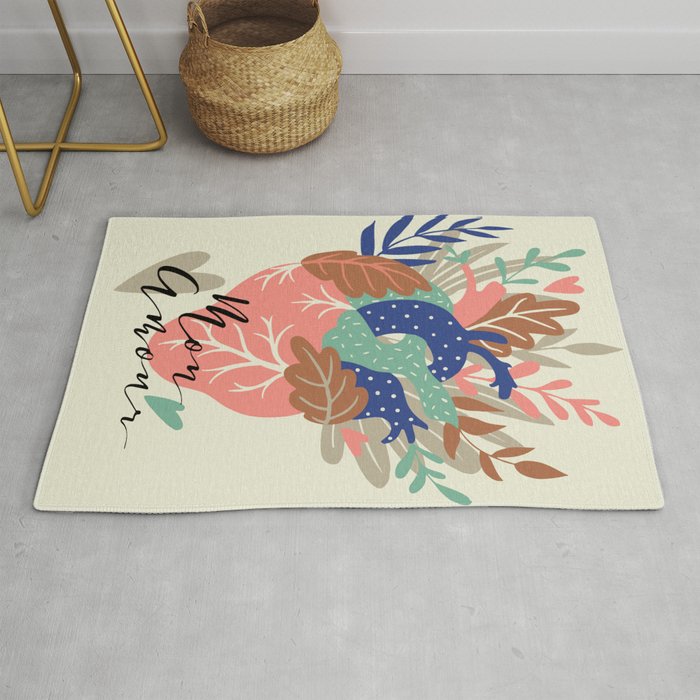 Love Heart Floral Calligraphy Rug