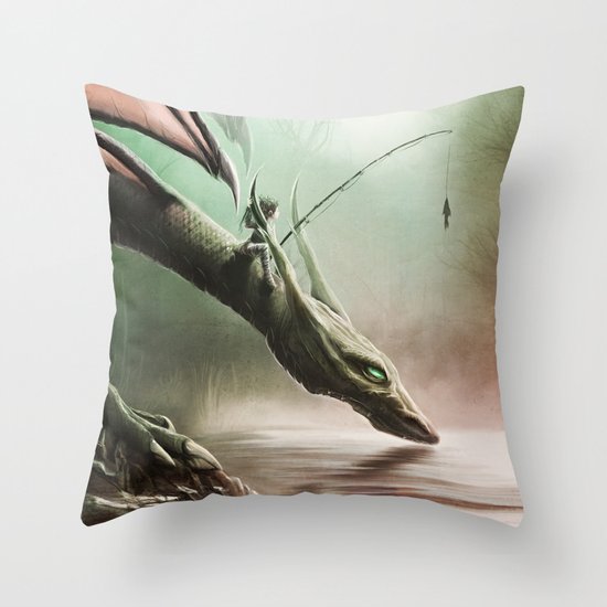 Fishing On The Drinking Dragon Throw Pillow