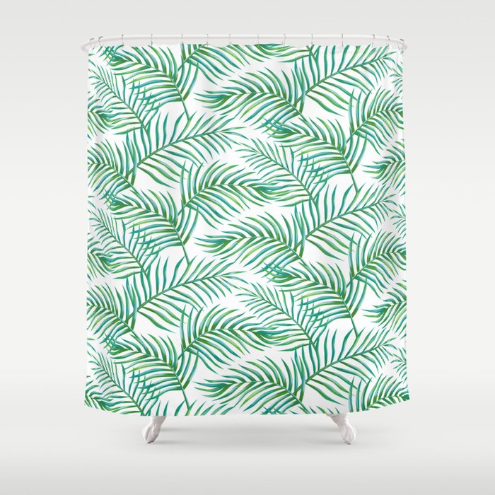 Palm Leaves_Bg White Shower Curtain