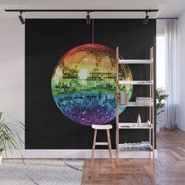 Rainbow Mirrored 1970s Disco Ball Wall Mural
