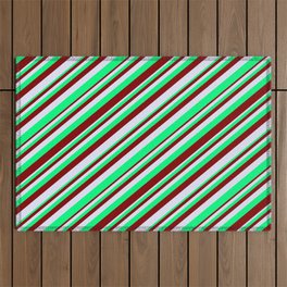 [ Thumbnail: Green, Maroon & Lavender Colored Striped/Lined Pattern Outdoor Rug ]