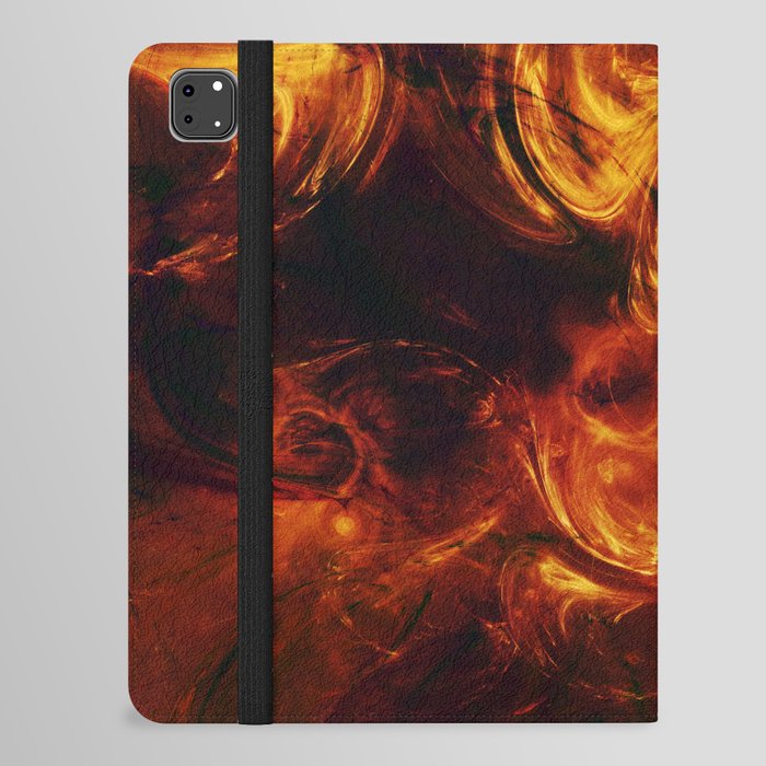 Molten Fire Burst Flames Black and Orange Abstract Artwork iPad Folio Case