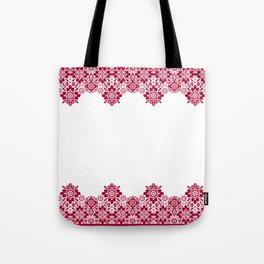 Retro .Vintage . Red lace on a white background . Tote Bag