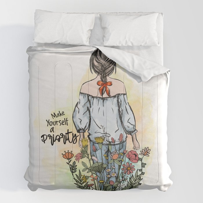Make Yourself A Priority Floral Girly Comforter by