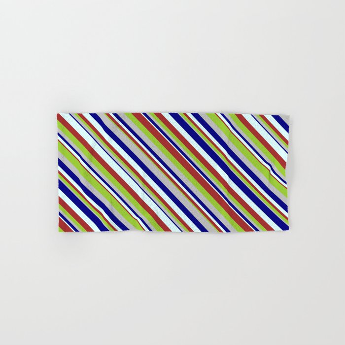 Blue, Light Cyan, Brown, Green, and Grey Colored Striped Pattern Hand & Bath Towel