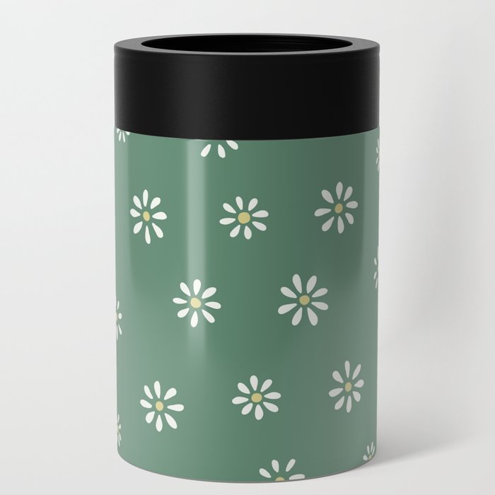 Small Retro Daisys - Green Can Cooler