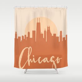 CHICAGO ILLINOIS CITY SUN SKYLINE EARTH TONES Shower Curtain