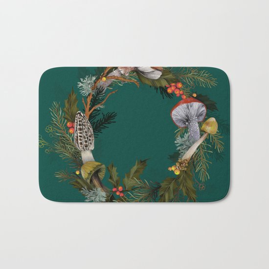 Mushroom Forest Wreath Bath Mat