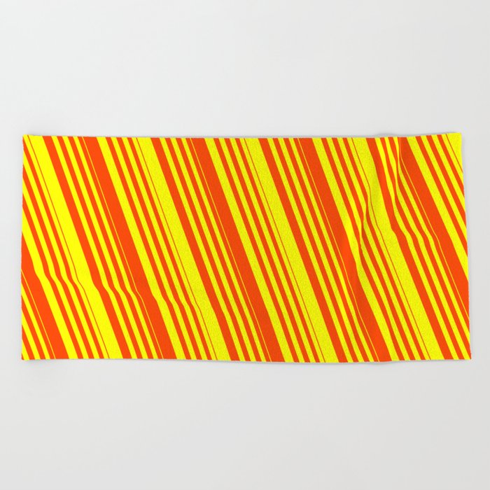 Red & Yellow Colored Lined Pattern Beach Towel