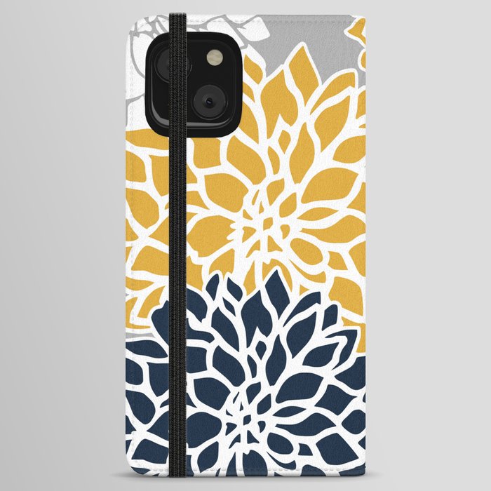 Flower Blooms, Yellow, Grey, Navy iPhone Wallet Case