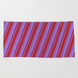 [ Thumbnail: Purple and Red Colored Lines/Stripes Pattern Beach Towel ]