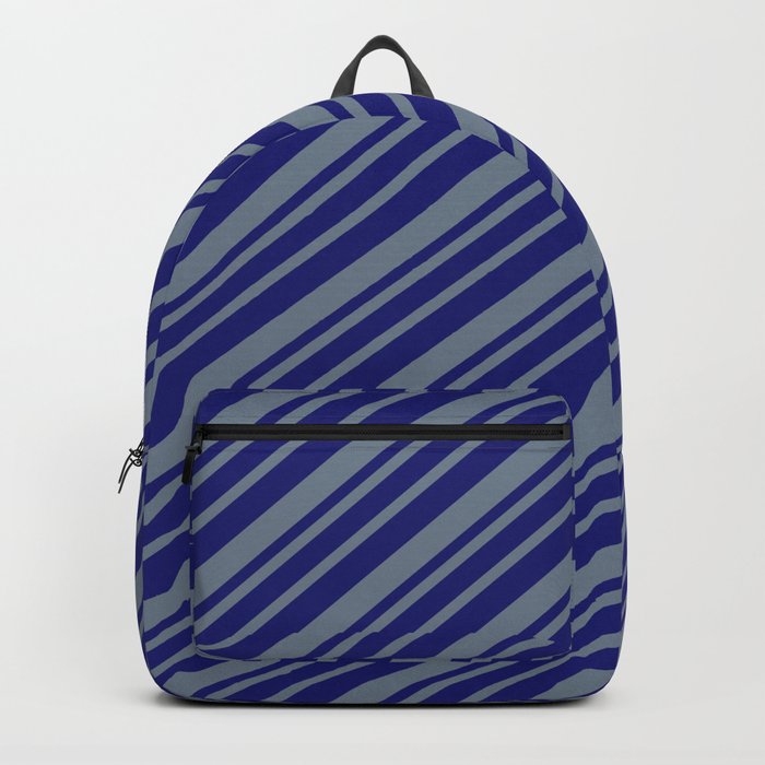 Midnight Blue & Slate Gray Colored Striped Pattern Backpack