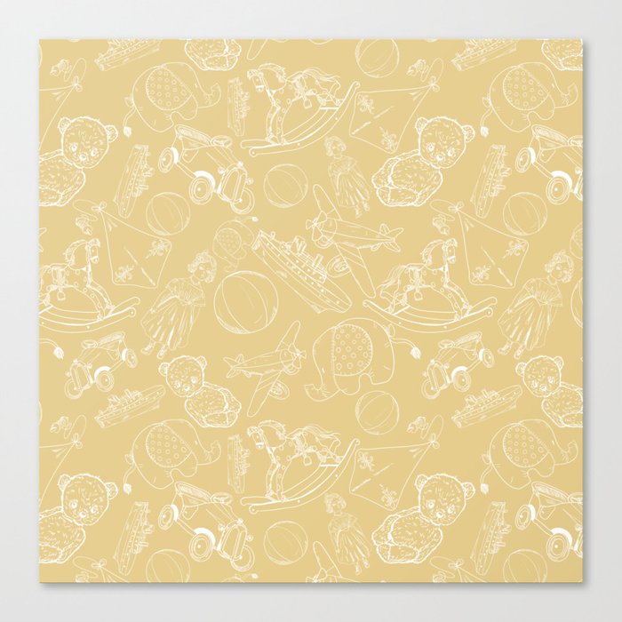 Beige and White Toys Outline Pattern Canvas Print