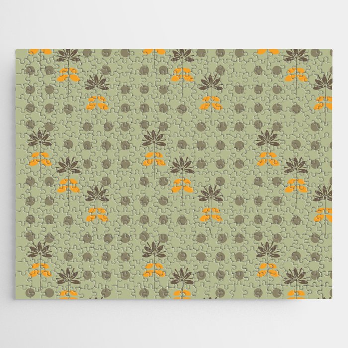 Retro Floral Sage Green Polka Dot Background Pattern Jigsaw Puzzle