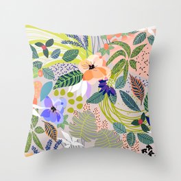Wander, Floral Colorful Summer Modern Bohemian Illustration, Nature Blush Botanical Tropical Garden Throw Pillow