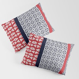 Japanese Style Ethnic Quilt Blue and Red Pillow Sham