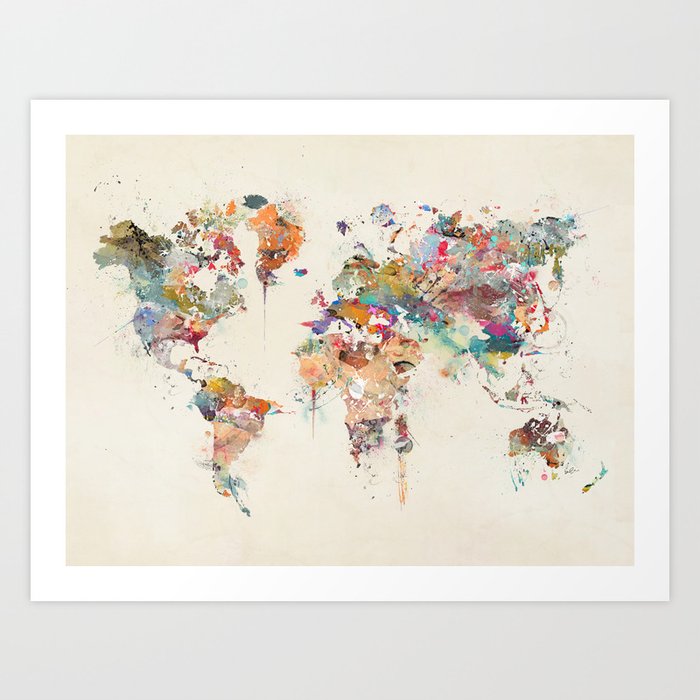 world map watercolor Art Print