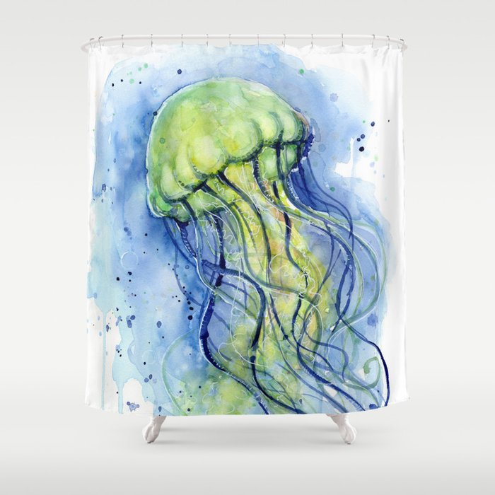 Jellyfish Watercolor Beautiful Sea Creatures Shower Curtain