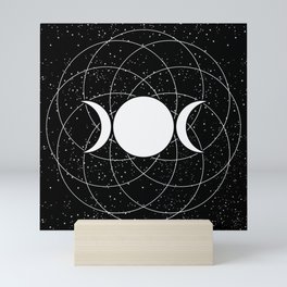 Triple Goddess Moon in Black and White Mini Art Print