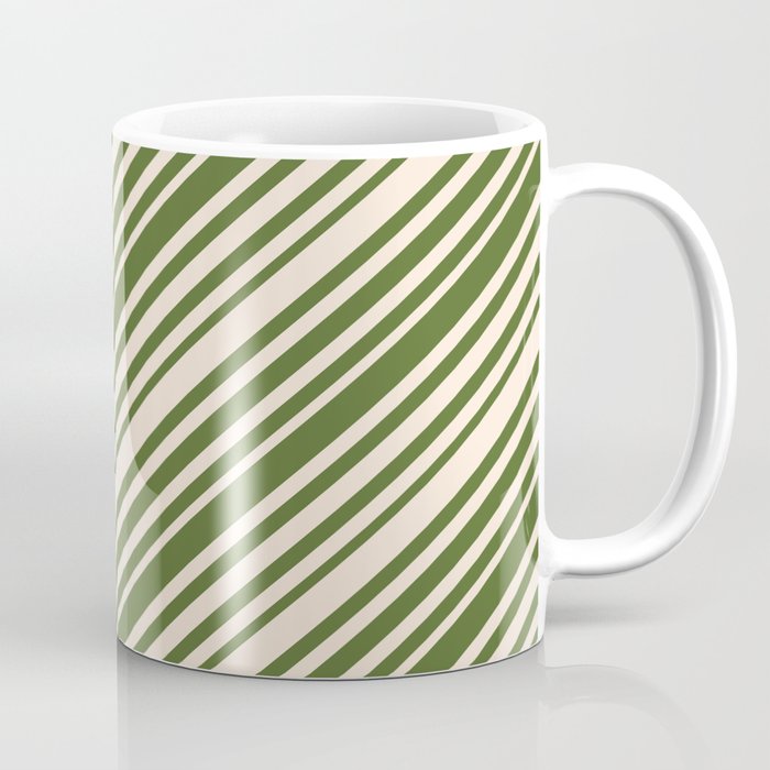 Beige & Dark Olive Green Colored Pattern of Stripes Coffee Mug