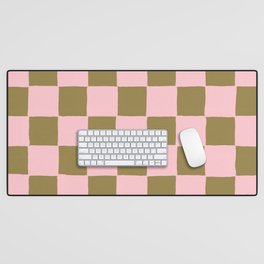 Sage Green + Pink Checkered Tiles Desk Mat