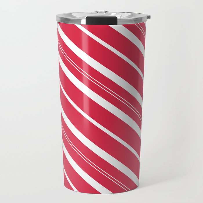 Red and White Peppermint Candy Design Travel Mug