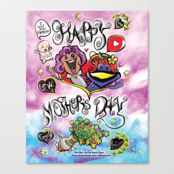 Happy Mother's Day with characters from the webcomic, Old Man Joe! The BEST hand drawn, symbolic, out of this world Christmas Cartoon Design EVER. Best gift to celebrate Mummy!  Canvas Print