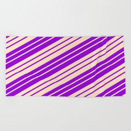[ Thumbnail: Dark Violet and Bisque Colored Stripes/Lines Pattern Beach Towel ]