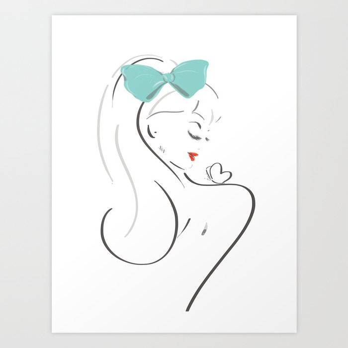 fashion girl illustration with green bow Art Print