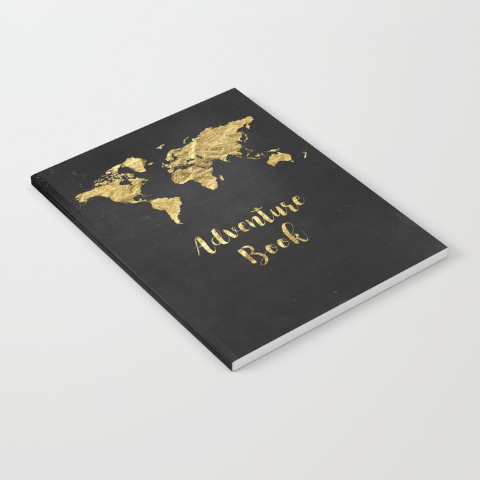 gold world map art poster print godl foil map notebook by peachandgold society6