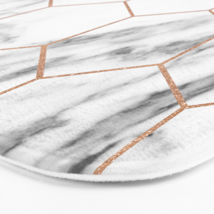 Rose gold marble hexagons pattern Bath Mat by marbleco Society6
