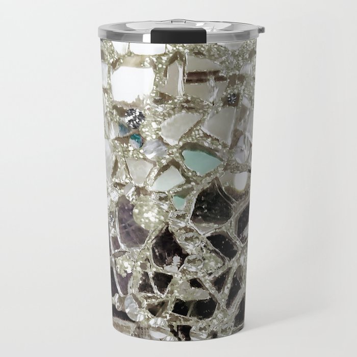 An Explosion of Sparkly Silver Glitter, Glass and Mirror Travel Mug