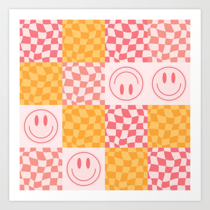 Yellow and Pink Smiley Art Print