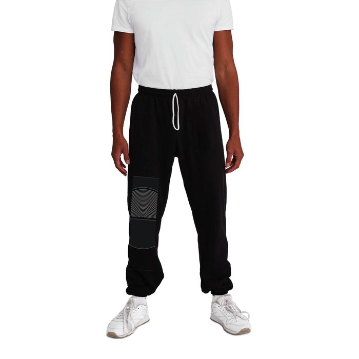 Bold Arches Line Curvature | Black White Abstract Mid Century Modern Minimalist Sweatpants