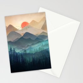 Wilderness Becomes Alive at Night Stationery Cards | Landscape, Sun, Pine, Summer, Painting, Beauty, Curated, Sunrise, Art, Forest 