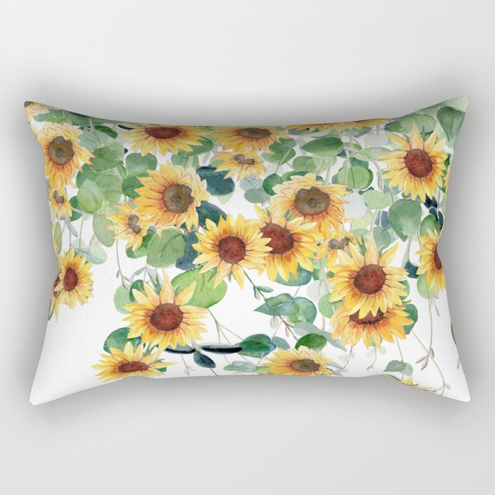 Sunflowers and Eucalyptus Garland  Rectangular Pillow
