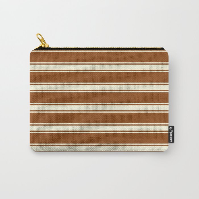 Brown and Beige Colored Lines/Stripes Pattern Carry-All Pouch