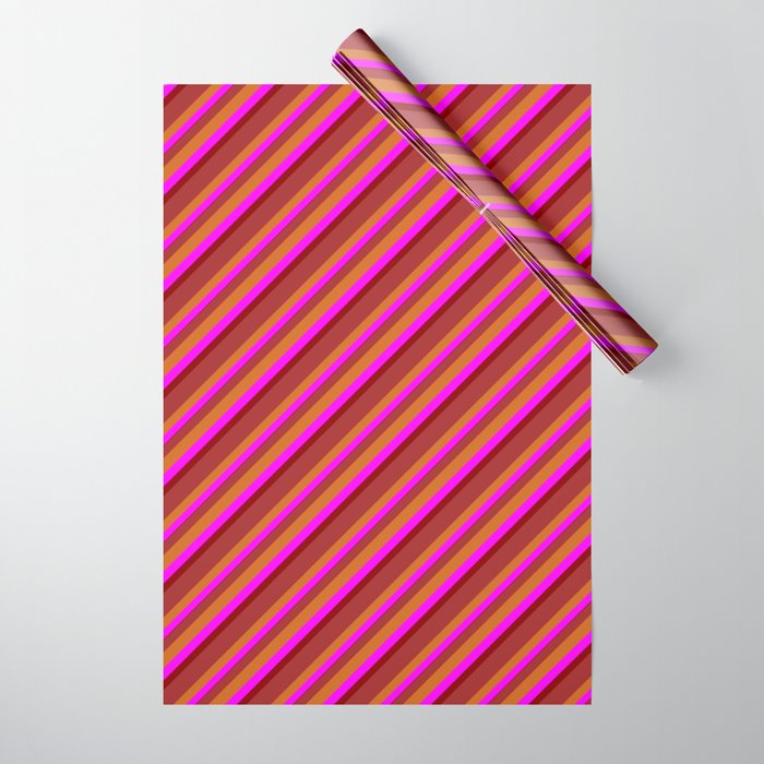 Brown, Chocolate, Fuchsia, and Dark Red Colored Pattern of Stripes Wrapping Paper