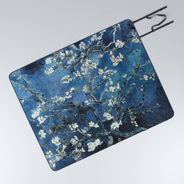 Van Gogh Almond Blossoms Dark Navy Blue Picnic Blanket