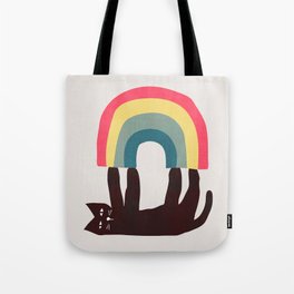 Cat with rainbow Tote Bag