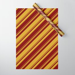 [ Thumbnail: Goldenrod & Maroon Colored Lines/Stripes Pattern Wrapping Paper ]