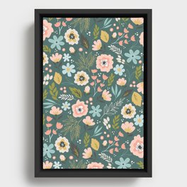 Wildflowers All Over - Teal Framed Canvas