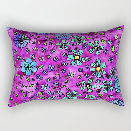 Blue Small Flowers Rectangular Pillow