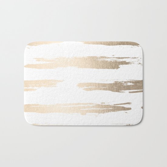 Simply Brushed Stripe White Gold Sands on White Bath Mat