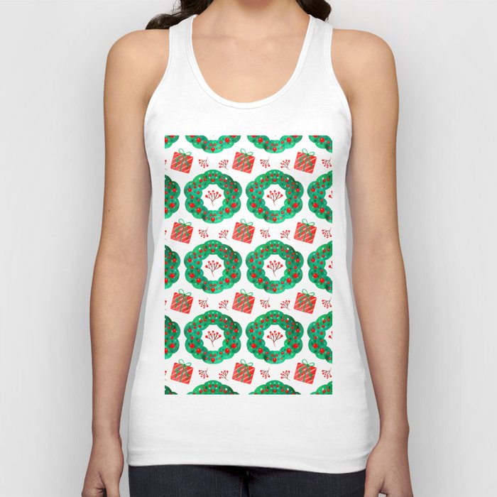Christmas Pattern Watercolor Wreath Gifts Floral Tank Top
