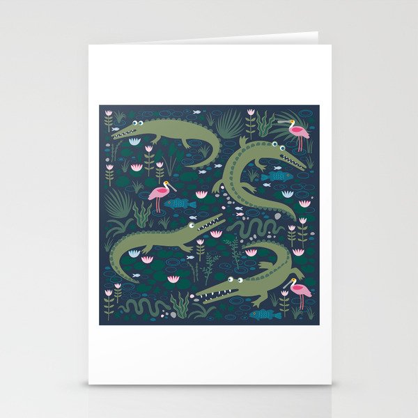 American Alligators and Roseate Spoonbills - Comeback Species by Cecca Designs Stationery Cards